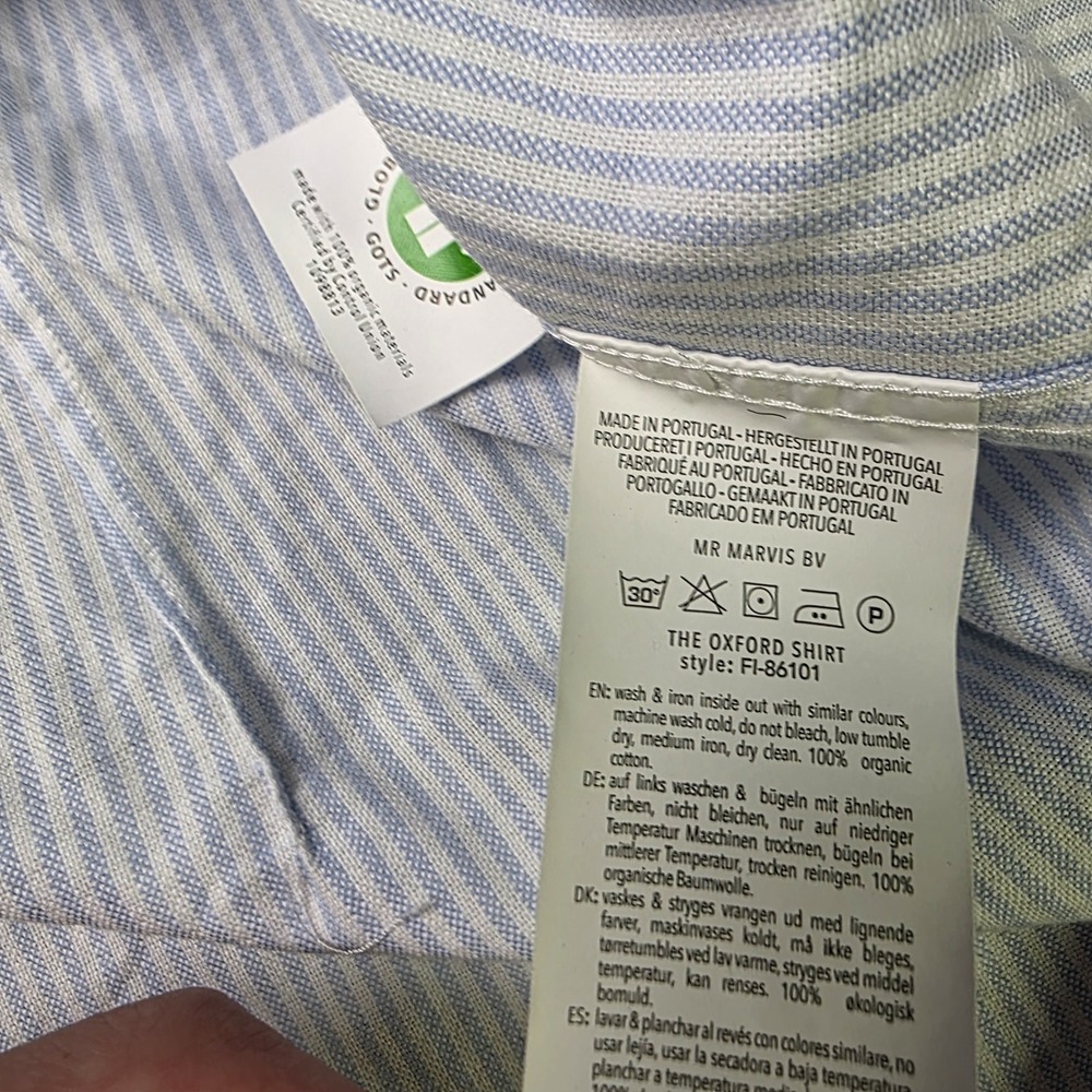 Mr Marvis OCBD Oxford Button Down Shirt Mens XL Organic Cotton Handmade Portugal - Picture 9 of 11